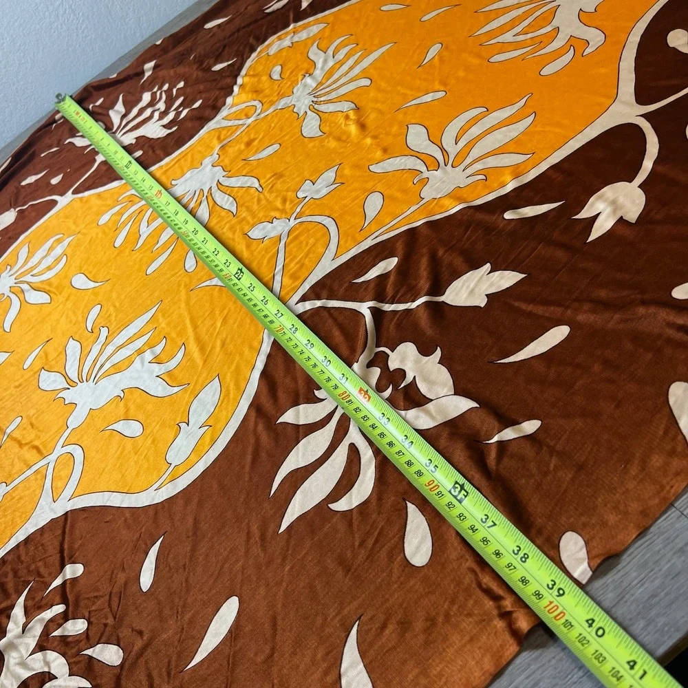 Silky Scarf Sarong Womens OS Brown Orange Floral Tropical Wrap Shawl AI63